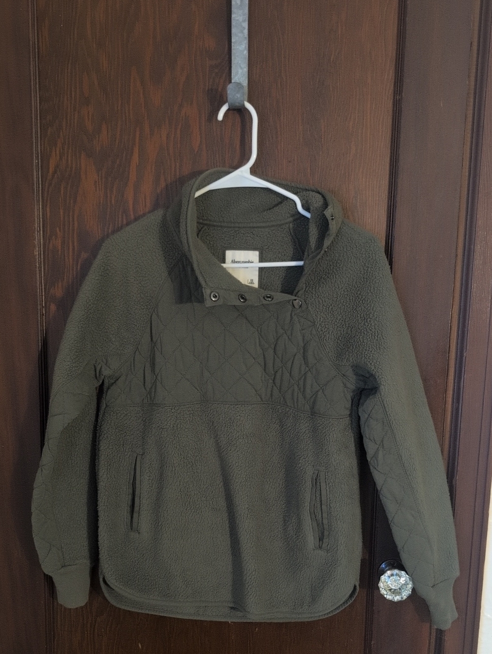 Abercrombie & Fitch Olive Green Quilted Fleece Pullover